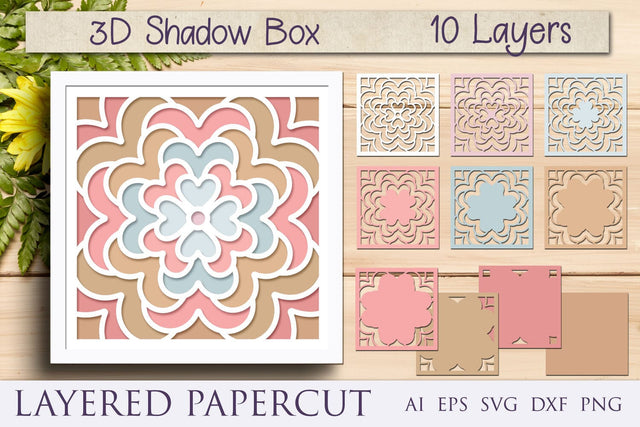 Flower mandala shadow box, 3d layered floral mandala, Papercut template 3D Paper AnastasiyaArtDesign 