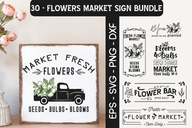 Flower Market SVG Bundle, Market fresh flowers wood sign SVG Paper Switch 