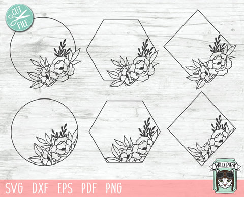 Flower Monogram Frame SVG file, Monogram Frame cut file, Flower Border SVG, Floral Frame Cut File, Round SVG, Hexagon SVG, Diamond SVG, Shape SVG, Wedding SVG, Wreath SVG SVG Wild Pilot 