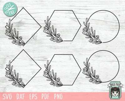 Flower Monogram Frame SVG File, Monogram Frame Cut File, Flower Border SVG, Floral Monogram Frame SVG, Round Frame SVG, Hexagon Frame SVG, Diamond Frame SVG, Shape Frame SVG, Wedding SVG, Wreath SVG SVG Wild Pilot 