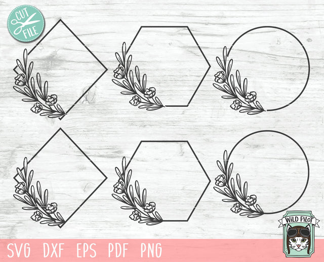 Flower Monogram Frame SVG File, Monogram Frame Cut File, Flower Border SVG, Floral Monogram Frame SVG, Round Frame SVG, Hexagon Frame SVG, Diamond Frame SVG, Shape Frame SVG, Wedding SVG, Wreath SVG SVG Wild Pilot 