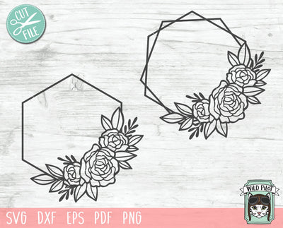 Flower Monogram Frame SVG, Hexagon Flower Monogram Frame SVG, Floral Frame Cut File, Floral Wedding Template SVG, Floral Shape Frame Clipart SVG Wild Pilot 