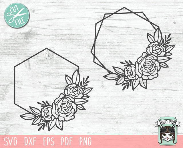 Flower Monogram Frame SVG, Hexagon Flower Monogram Frame SVG, Floral Frame Cut File, Floral Wedding Template SVG, Floral Shape Frame Clipart SVG Wild Pilot 