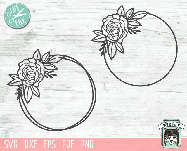Flower Monogram Frame SVG Round Flower Frame SVG, Floral Frame Cut File, Offset Wreath SVG, Floral Wedding Template SVG Wild Pilot 