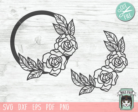 Rose circle frame SVG, Monogram flowers wreath