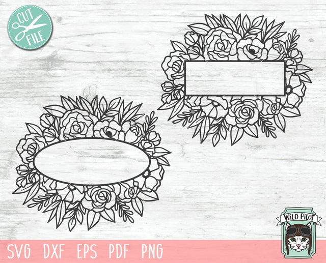 Flower Monogram Frames SVG File, Floral Monogram Frame SVG, Flower Border SVG, Rectangle Frame SVG, Monogram Border SVG, Oval Flower Frame Clipart SVG Wild Pilot 