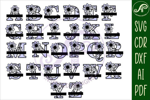 Flower monogram letter Name signs 3 layer design bundle SVG APInspireddesigns 