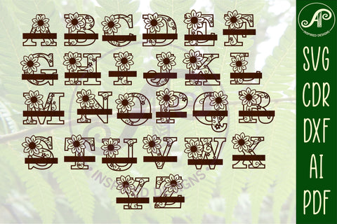 Flower monogram letter Name signs 3 layer design bundle SVG APInspireddesigns 
