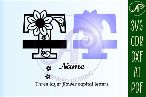 Flower monogram letter Name signs 3 layer design bundle SVG APInspireddesigns 