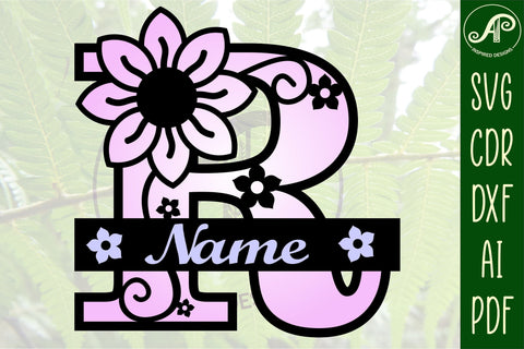 Flower monogram letter Name signs 3 layer design bundle SVG APInspireddesigns 