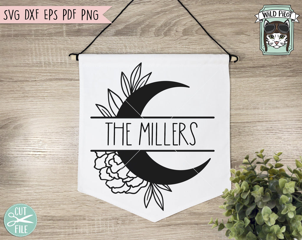 Split Moon Svg Flower Moon Split Monogram Frame SVG, Floral Moon SVG Cut File, Flower ...