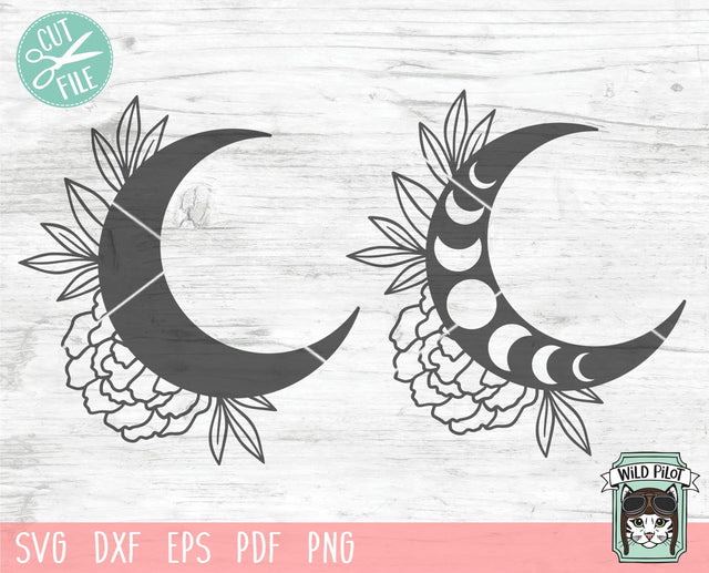 Flower Moon SVG File, Floral Moon SVG, Moon Phases svg Cut File, Moon Cut File, Mystical svg, Witchy svg, Just A Phase SVG, Moon Child svg SVG Wild Pilot 