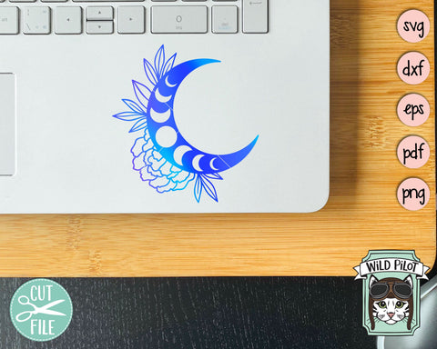 Flower Moon SVG File, Floral Moon SVG, Moon Phases svg Cut File, Moon Cut File, Mystical svg, Witchy svg, Just A Phase SVG, Moon Child svg SVG Wild Pilot 