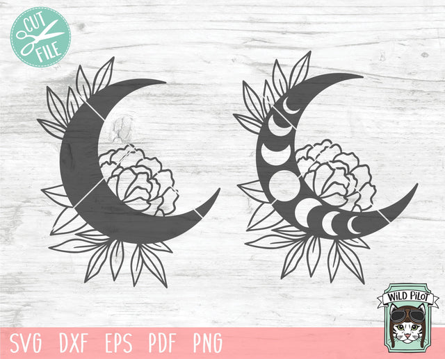 Flower Moon SVG File, Floral Moon SVG, Moon Phases svg Cut File, Moon Cut File, Mystical svg, Witchy svg, Just A Phase SVG, Moon Child svg SVG Wild Pilot 