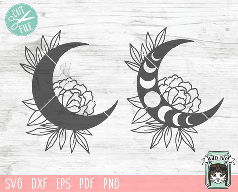 Flower Moon SVG File, Floral Moon SVG, Moon Phases svg Cut File, Moon Cut File, Mystical svg, Witchy svg, Just A Phase SVG, Moon Child svg SVG Wild Pilot 