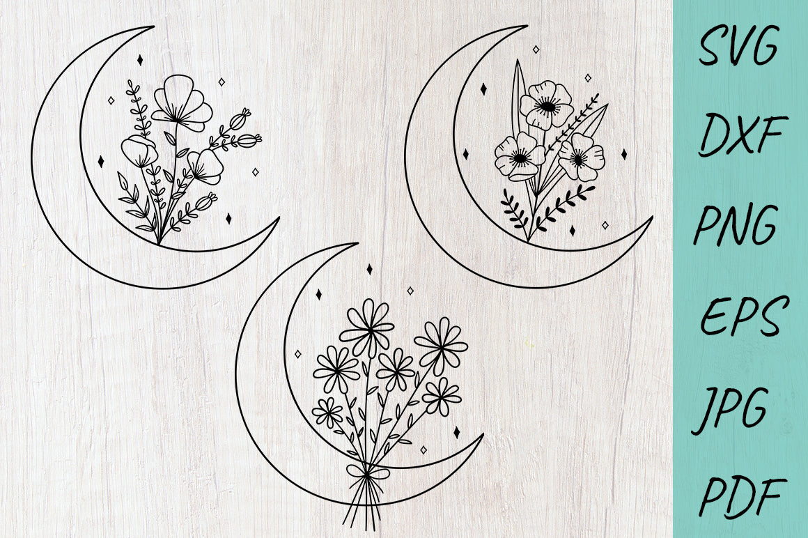 Flower Moon SVG, Floral moon, Daisy SVG, Wildflowers SVG - So Fontsy