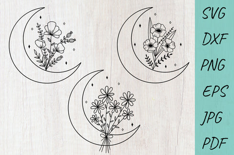 Flower Moon SVG, Floral moon, Daisy SVG, Wildflowers SVG SVG Irina Ostapenko 