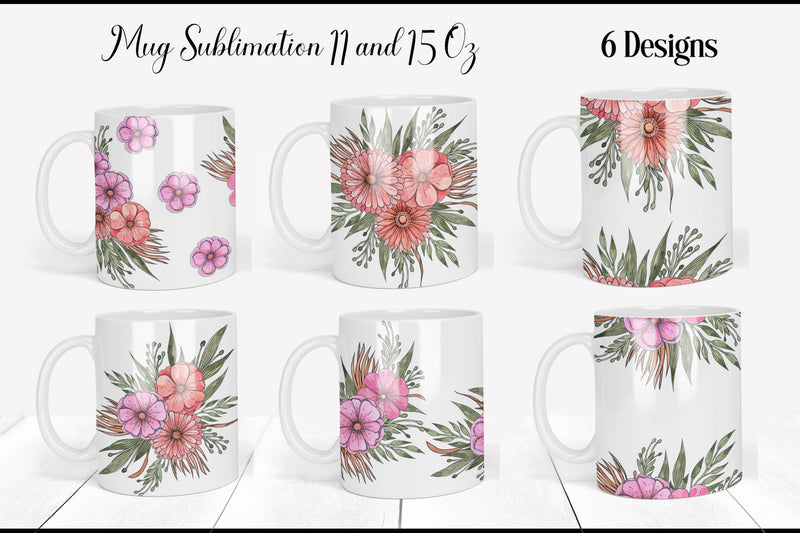 Flower Mug Sublimation | Floral Coffee Mug Wrap Sublimation WatercolorColorDream 