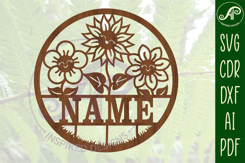 Flower name sign svg laser cut template SVG APInspireddesigns 