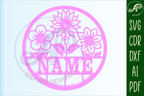 Flower name sign svg laser cut template SVG APInspireddesigns 