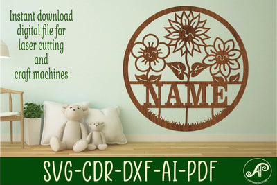 Flower name sign svg laser cut template SVG APInspireddesigns 