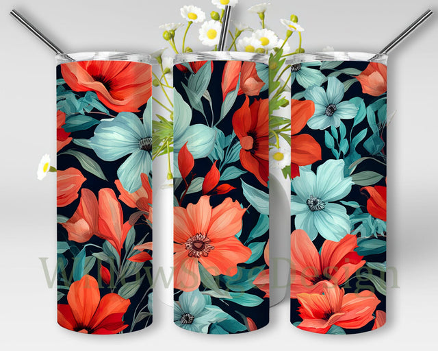 Flower Pattern Water Color 20oz Skinny Tumbler Png, Water Color Flowers Tumbler, Water Colour Floral Png, Colorful Flowers Floral Pattern Png Sublimation WillowSageDesign 