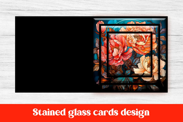 Flower peony stained glass cards | Stained glass for cricut SVG Svetana Studio 