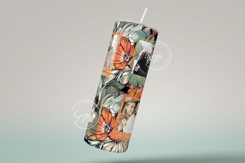 Flower Photo Tumbler PNG, Add Your Name, 20 oz Skinny Tumbler, Boho Floral Tumbler, Earthy Tumbler Wrap PNG, Digital Download Sublimation Syre Digital Creations 
