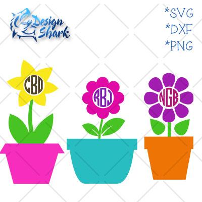 Flower Pot Monogram Frames SVG Design Shark 