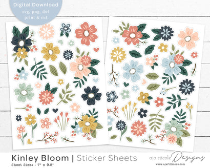Flower Print and Cut Sticker Set SVG Aja Nicole Designs 