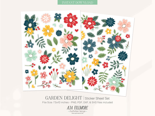 Flower Print and Cut Sticker Sheet SVG Aja Nicole Designs 