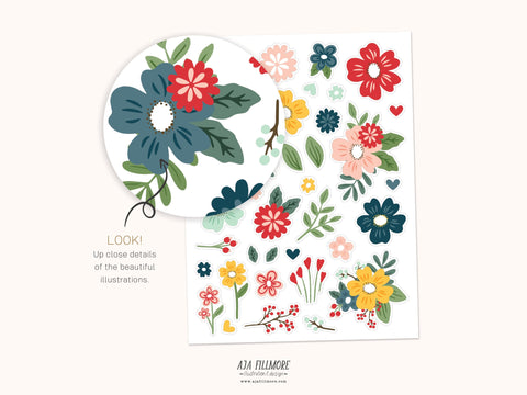Flower Print and Cut Sticker Sheet SVG Aja Nicole Designs 