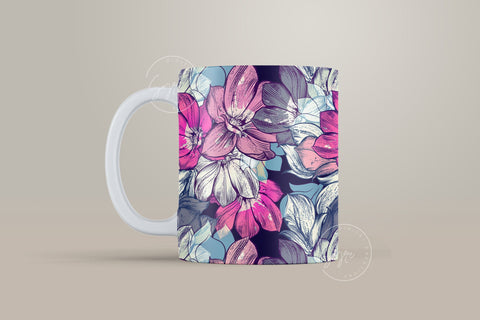 Flower Print Mug Design, Floral Sublimation Wrap, Earthy Boho Floral Mug Wrap, Printable 11 & 15 Oz Mug Cricut Press Sublimation Wrap Sublimation Syre Digital Creations 