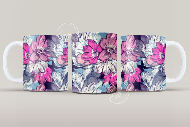 Flower Print Mug Design, Floral Sublimation Wrap, Earthy Boho Floral Mug Wrap, Printable 11 & 15 Oz Mug Cricut Press Sublimation Wrap Sublimation Syre Digital Creations 