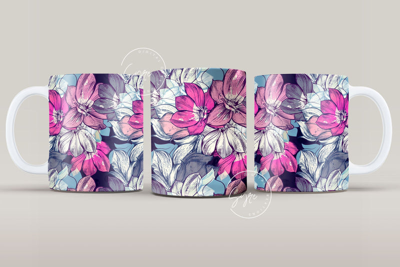 Flower Print Mug Design, Floral Sublimation Wrap, Earthy Boho Floral Mug Wrap, Printable 11 & 15 Oz Mug Cricut Press Sublimation Wrap Sublimation Syre Digital Creations 