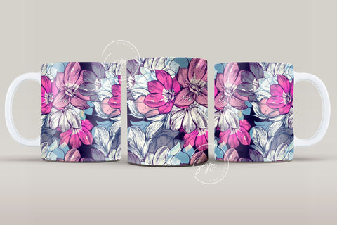 Flower Print Mug Design, Floral Sublimation Wrap, Earthy Boho Floral Mug Wrap, Printable 11 & 15 Oz Mug Cricut Press Sublimation Wrap Sublimation Syre Digital Creations 