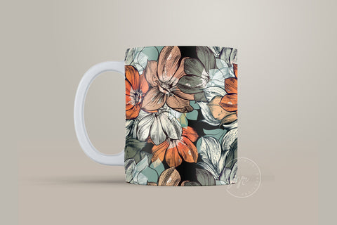 Flower Print Mug Design, Floral Sublimation Wrap, Earthy Boho Floral Mug Wrap, Printable 11 & 15 Oz Mug Cricut Press Sublimation Wrap Sublimation Syre Digital Creations 