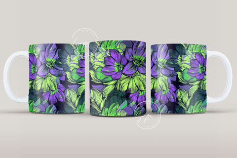Flower Print Mug Design, Floral Sublimation Wrap, Earthy Boho Floral Mug Wrap, Printable 11 & 15 Oz Mug Cricut Press Sublimation Wrap Sublimation Syre Digital Creations 