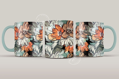 Flower Print Mug Design, Floral Sublimation Wrap, Earthy Boho Floral Mug Wrap, Printable 11 & 15 Oz Mug Cricut Press Sublimation Wrap Sublimation Syre Digital Creations 