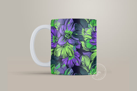 Flower Print Mug Design, Floral Sublimation Wrap, Earthy Boho Floral Mug Wrap, Printable 11 & 15 Oz Mug Cricut Press Sublimation Wrap Sublimation Syre Digital Creations 
