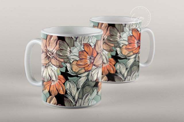 Flower Print Mug Design, Floral Sublimation Wrap, Earthy Boho Floral Mug Wrap, Printable 11 & 15 Oz Mug Cricut Press Sublimation Wrap Sublimation Syre Digital Creations 