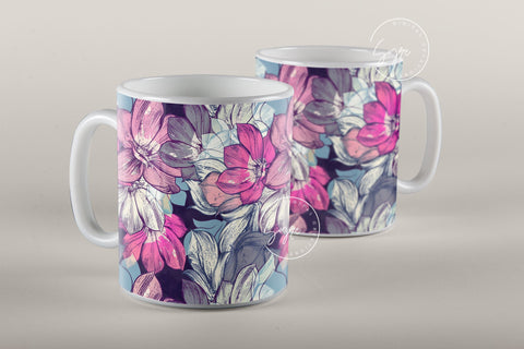 Flower Print Mug Design, Floral Sublimation Wrap, Earthy Boho Floral Mug Wrap, Printable 11 & 15 Oz Mug Cricut Press Sublimation Wrap Sublimation Syre Digital Creations 
