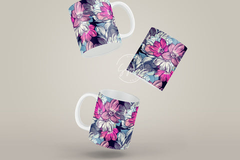 Flower Print Mug Design, Floral Sublimation Wrap, Earthy Boho Floral Mug Wrap, Printable 11 & 15 Oz Mug Cricut Press Sublimation Wrap Sublimation Syre Digital Creations 