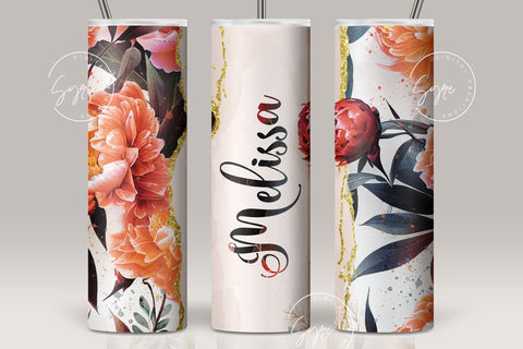 Flower Print Tumbler PNG, Add Your Own Name Tumbler, Skinny Tumbler 20oz Design Wrap, Seamless Sublimation Design PNG, Skinny Travel Tumbler Sublimation Syre Digital Creations 