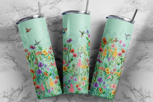 Flower Print Tumbler PNG, Humming Bird Tumbler Wrap, 20 oz Skinny Tumbler, Wild Flower Tumbler, Earthy Tumbler Wrap PNG, Digital Download Sublimation Syre Digital Creations 