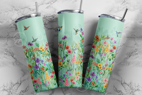 Flower Print Tumbler PNG, Humming Bird Tumbler Wrap, 20 oz Skinny Tumbler, Wild Flower Tumbler, Earthy Tumbler Wrap PNG, Digital Download Sublimation Syre Digital Creations 