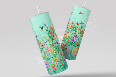 Flower Print Tumbler PNG, Humming Bird Tumbler Wrap, 20 oz Skinny Tumbler, Wild Flower Tumbler, Earthy Tumbler Wrap PNG, Digital Download Sublimation Syre Digital Creations 