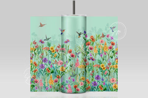 Flower Print Tumbler PNG, Humming Bird Tumbler Wrap, 20 oz Skinny Tumbler, Wild Flower Tumbler, Earthy Tumbler Wrap PNG, Digital Download Sublimation Syre Digital Creations 