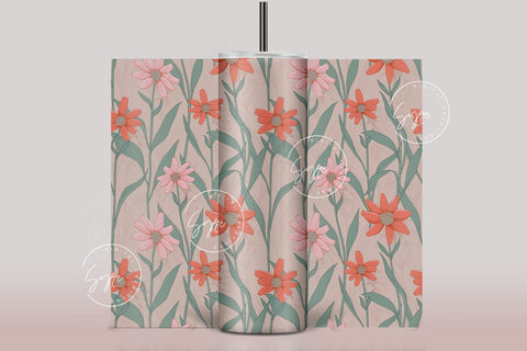 Flower Print Tumbler PNG, Seamless Floral Sublimation, 20 oz Skinny Tumbler, Boho Floral Tumbler, Earthy Tumbler Wrap PNG, Digital Download Sublimation Syre Digital Creations 