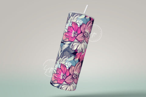 Flower Print Tumbler PNG, Seamless Floral Sublimation, 20 oz Skinny Tumbler, Boho Floral Tumbler, Earthy Tumbler Wrap PNG, Digital Download Sublimation Syre Digital Creations 